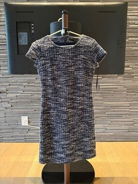 Banana Republic Navy and White Tweed Midi Dress
